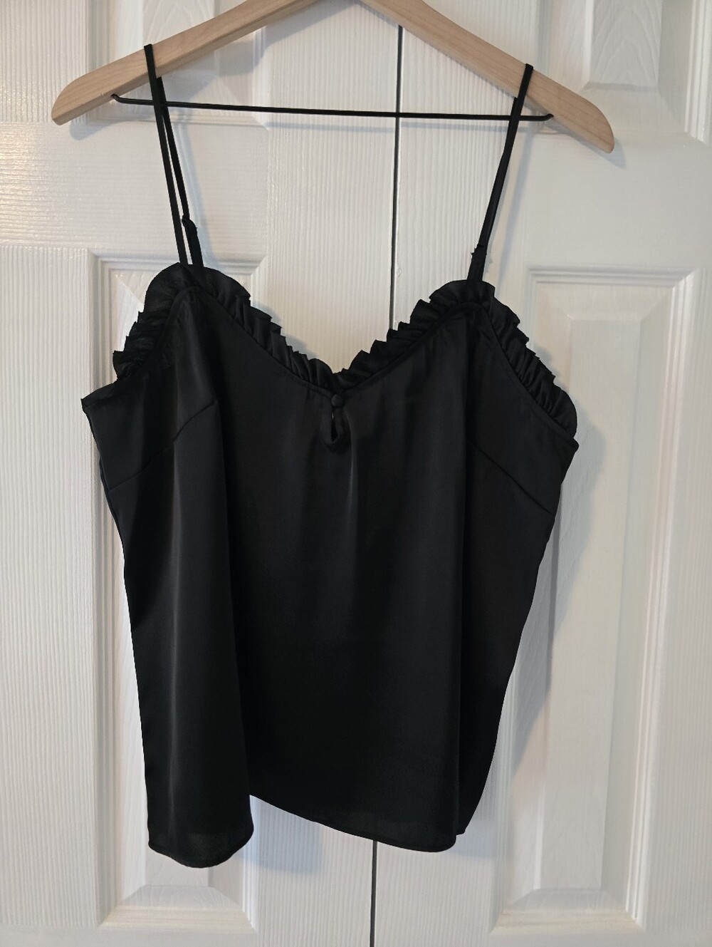 Parker Black Satin Ruffle-Trim Camisole